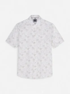 Olymp miesten lyhythihainen kauluspaita Luxor Modern Fit SS Floral Print, valkopohjainen kuosi