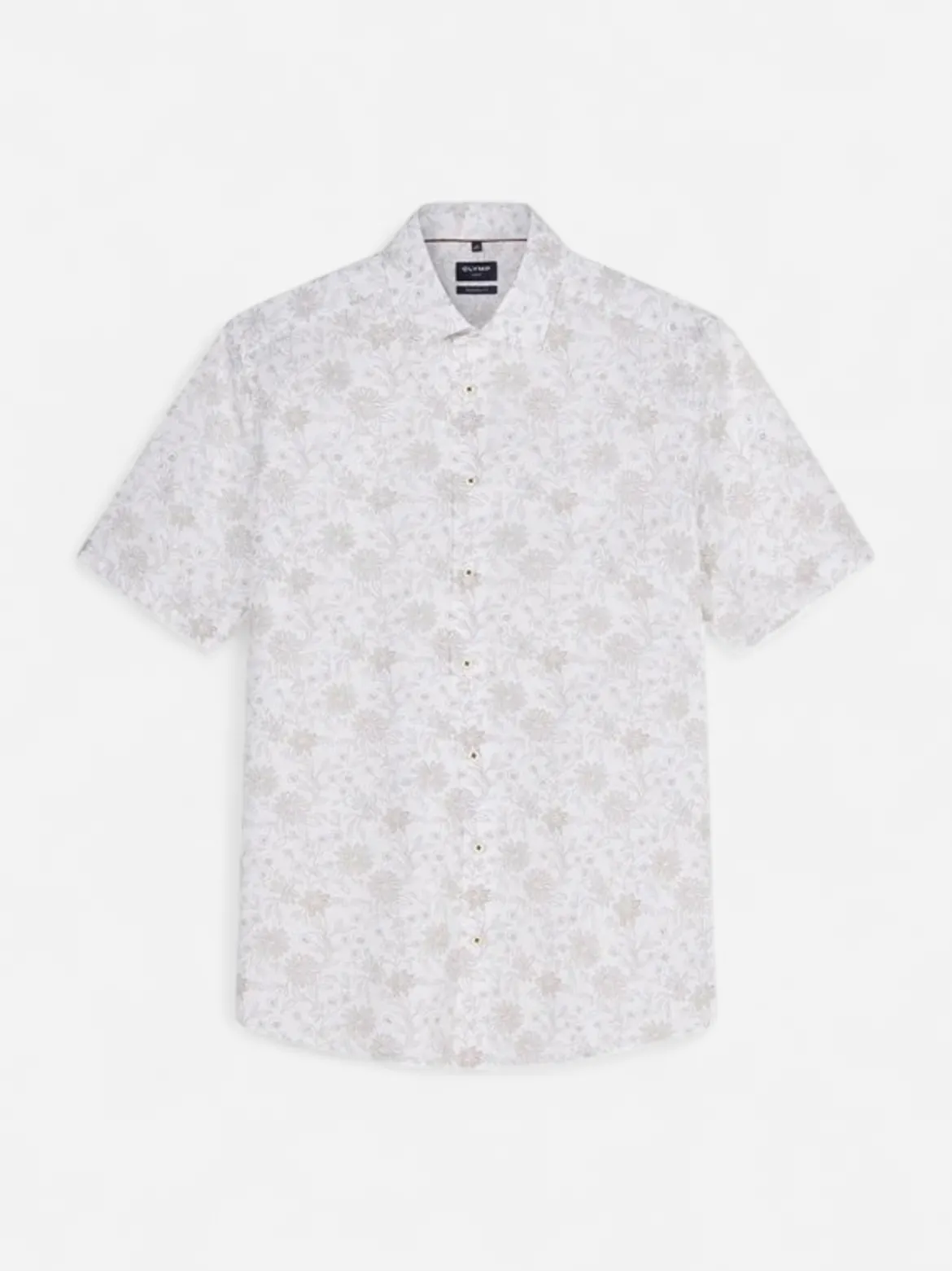 Olymp miesten lyhythihainen kauluspaita Luxor Modern Fit SS Floral Print, valkopohjainen kuosi