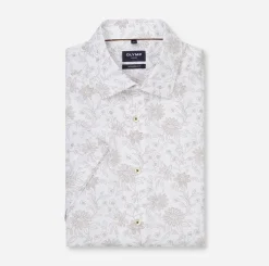 Olymp miesten lyhythihainen kauluspaita Luxor Modern Fit SS Floral Print, valkopohjainen kuosi