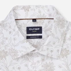 Olymp miesten lyhythihainen kauluspaita Luxor Modern Fit SS Floral Print, valkopohjainen kuosi