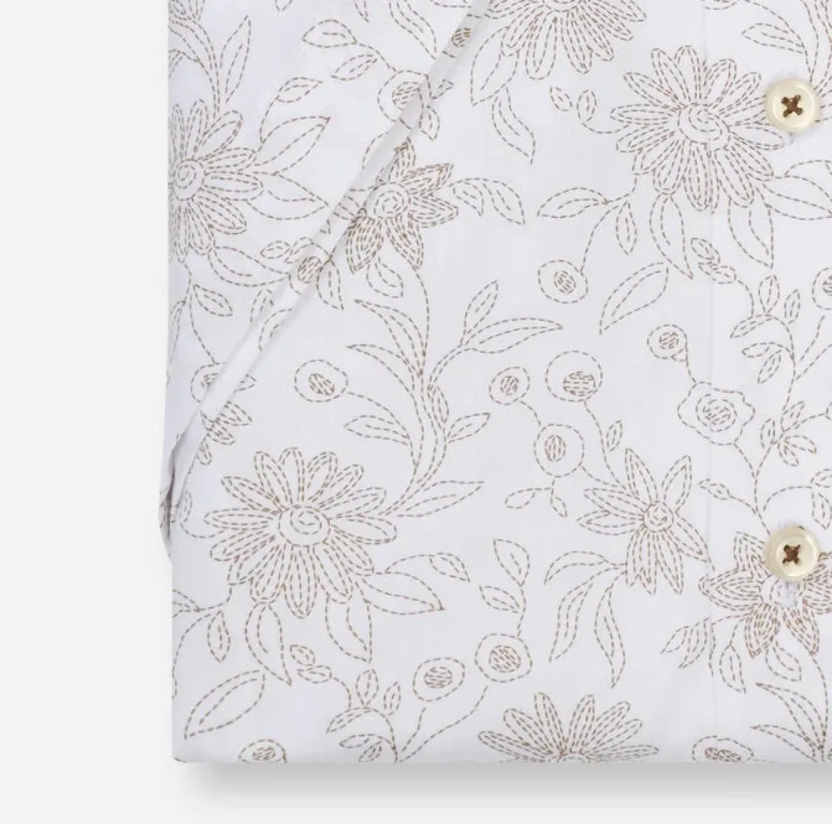 Olymp miesten lyhythihainen kauluspaita Luxor Modern Fit SS Floral Print, valkopohjainen kuosi