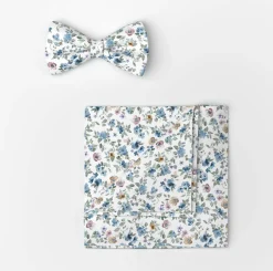 Olymp rusetti ja taskuliina Floral Bowtie and Pocket Square, valkopohjainen kuosi