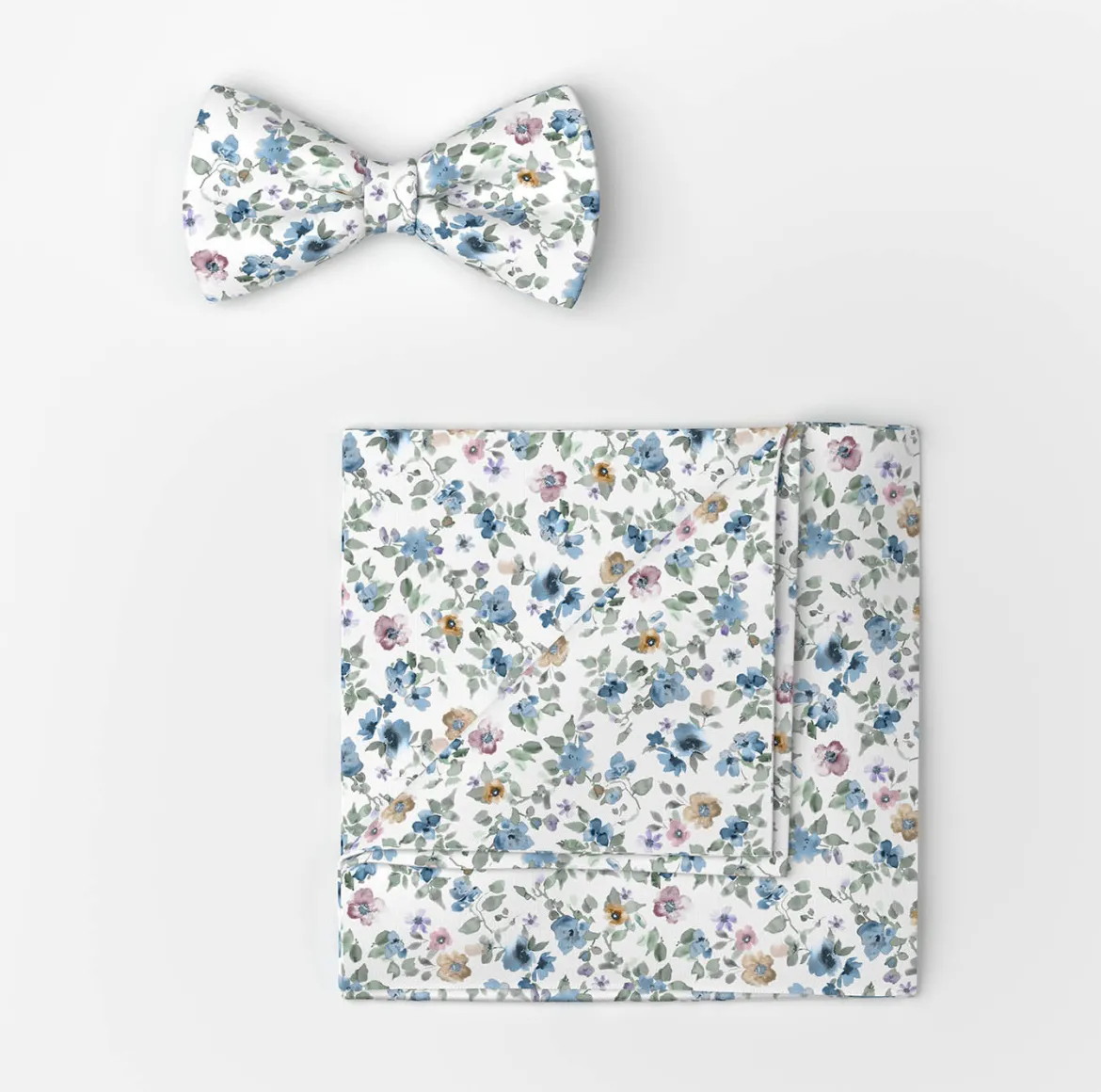Olymp rusetti ja taskuliina Floral Bowtie and Pocket Square, valkopohjainen kuosi
