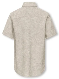 Only and Sons Junior lyhythihainen kauluspaita, OSJCAIDEN SS SOLID LINEN SHIRT Beige