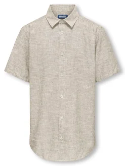 Only and Sons Junior lyhythihainen kauluspaita, OSJCAIDEN SS SOLID LINEN SHIRT Beige