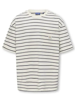 Only and Sons Junior t-paita, OSJKENGE S/S OVERSIZE TEE Raidallinen Valkoinen