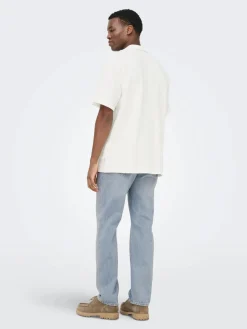 Only and Sons lyhythihainen kauluspaita ONSKIAN Life Reg Seersucker SS Tee, Cloud Dancer