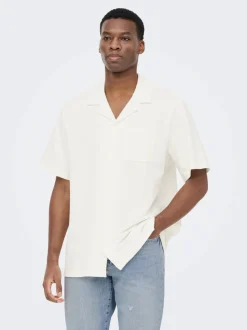 Only and Sons lyhythihainen kauluspaita ONSKIAN Life Reg Seersucker SS Tee, Cloud Dancer