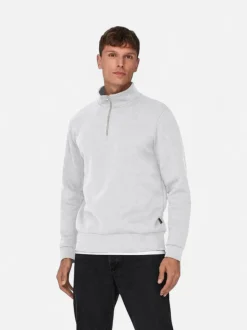 Only and Sons miesten collegepaita Ceres Half Zip, Super Light Grey Melange