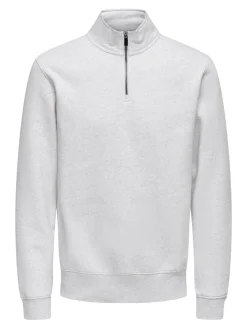 Only and Sons miesten collegepaita Ceres Half Zip, Super Light Grey Melange