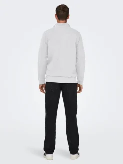 Only and Sons miesten collegepaita Ceres Half Zip, Super Light Grey Melange