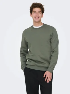 Only and Sons miesten collegepaita ONSCERES Crew Neck, vihreä