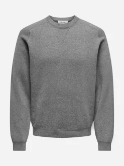 Only and Sons Miesten Collegepaita, Pin Reg Crew Neck Knit Nos Medium Grey Melange