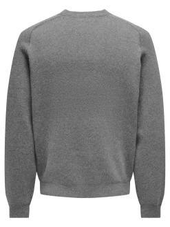 Only and Sons Miesten Collegepaita, Pin Reg Crew Neck Knit Nos Medium Grey Melange