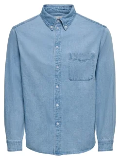 Only and Sons miesten farkkupaita ONSOrson Regular YFM DNM Shirt, Light Blue Denim