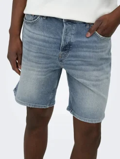 Only and Sons miesten farkkushortsit OnsEdge Perf Dot, Light Blue Denim