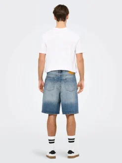 Only and Sons miesten farkkushortsit, FADE MID BLUE SHORTS Medium Blue Denim