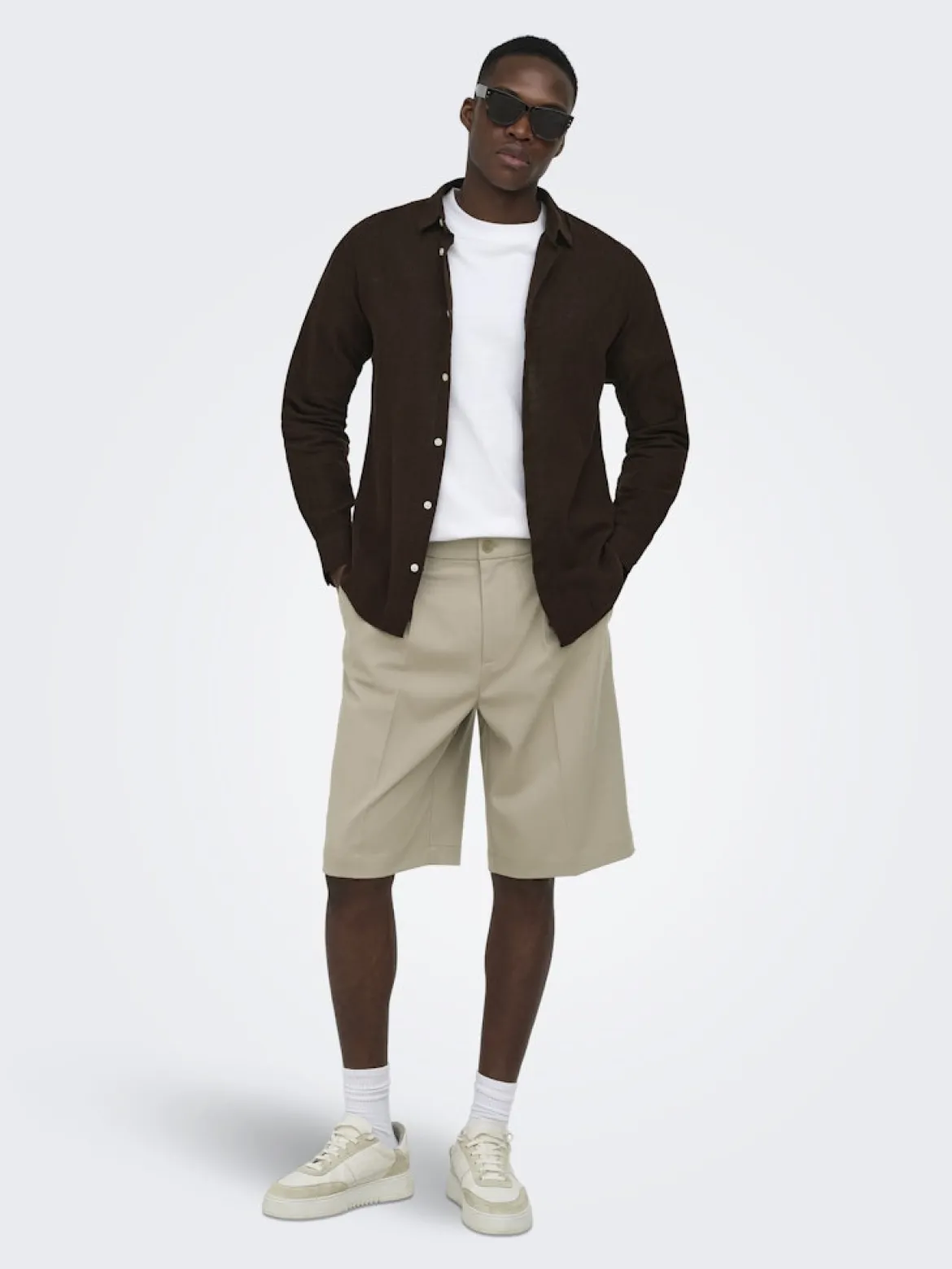 Only and Sons miesten kauluspaita ONSCaiden Life LS Solid Linen Blend H, Coffee Bean