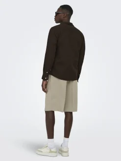 Only and Sons miesten kauluspaita ONSCaiden Life LS Solid Linen Blend H, Coffee Bean