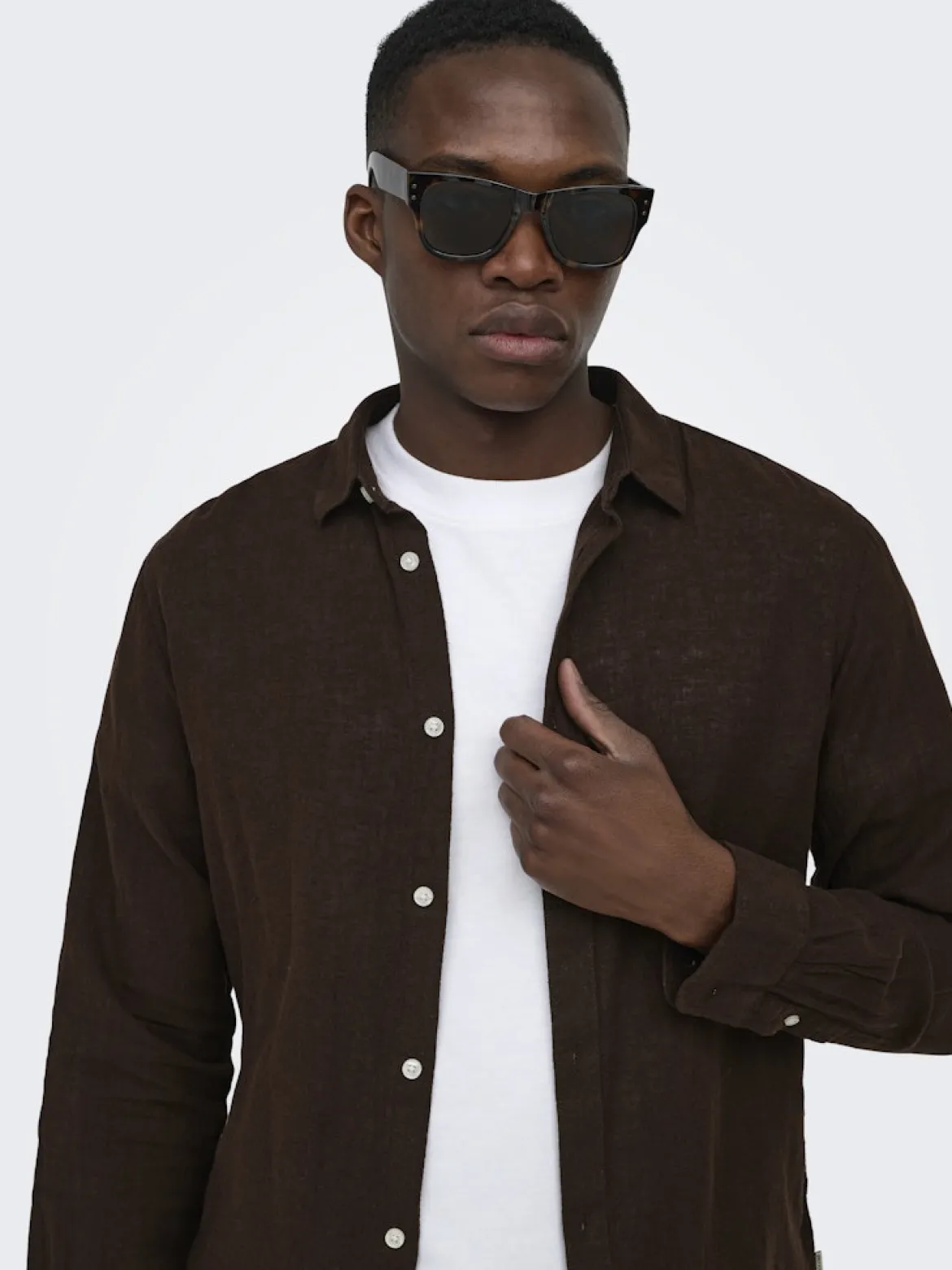 Only and Sons miesten kauluspaita ONSCaiden Life LS Solid Linen Blend H, Coffee Bean