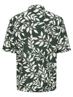 Only and Sons miesten kauluspaita Onsharvi Life SS Aop Shirt, Darkest Spruce Gardenia