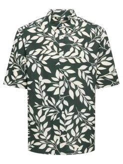 Only and Sons miesten kauluspaita Onsharvi Life SS Aop Shirt, Darkest Spruce Gardenia