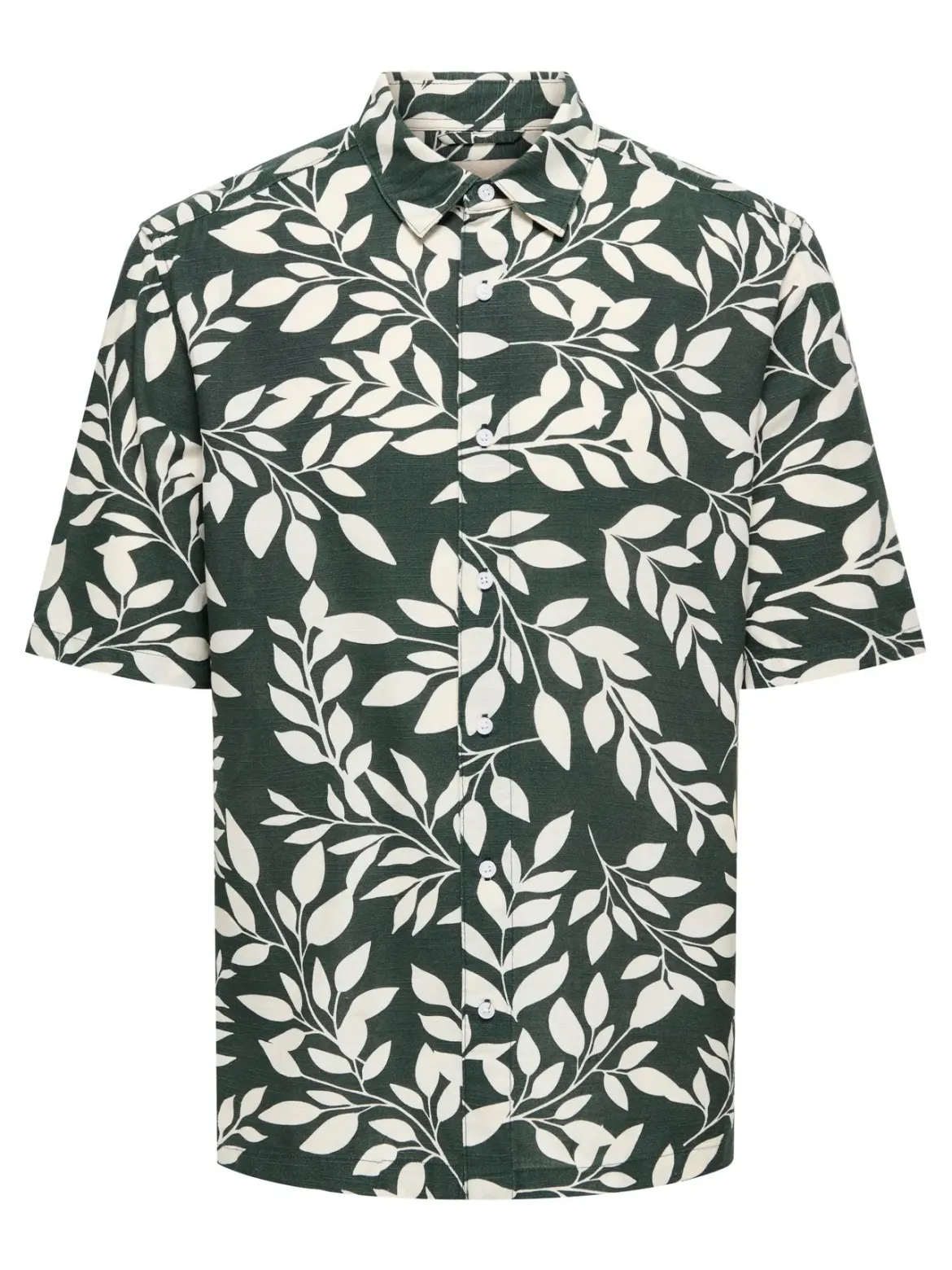 Only and Sons miesten kauluspaita Onsharvi Life SS Aop Shirt, Darkest Spruce Gardenia