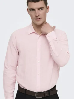 Only and Sons miesten kauluspaita ONSCaiden Life LS Solid Linen Blend Noos, Veiled Pink