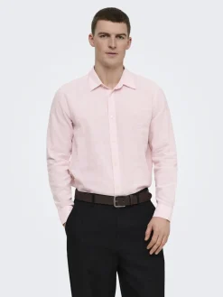 Only and Sons miesten kauluspaita ONSCaiden Life LS Solid Linen Blend Noos, Veiled Pink