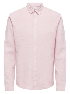 Only and Sons miesten kauluspaita ONSCaiden Life LS Solid Linen Blend Noos, Veiled Pink