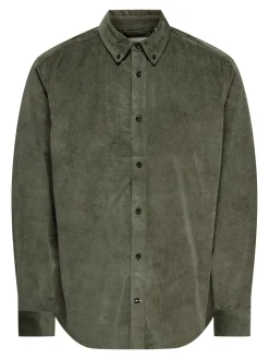 Only and Sons miesten kauluspaita, MICHAEL REG CORD SHIRT Castor Gray