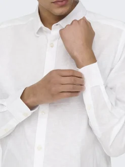 Only and Sons miesten kauluspaita ONSCaiden Life LS Solid Linen Blend Noos, White