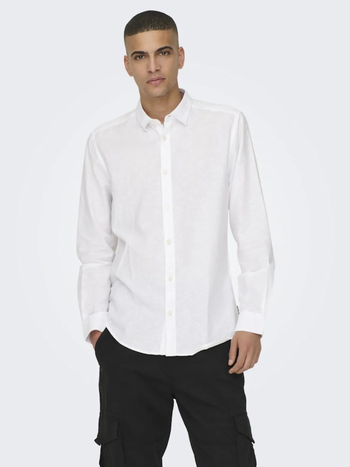 Only and Sons miesten kauluspaita ONSCaiden Life LS Solid Linen Blend Noos, White