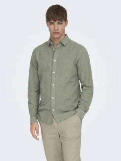 Only and Sons miesten kauluspaita ONSCaiden Life LS Solid Linen Blend Noos, Swamp