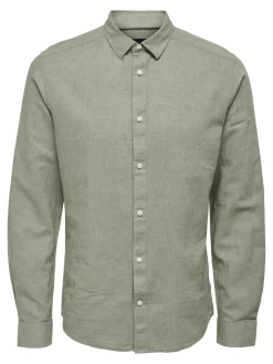 Only and Sons miesten kauluspaita ONSCaiden Life LS Solid Linen Blend Noos, Swamp