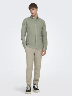 Only and Sons miesten kauluspaita ONSCaiden Life LS Solid Linen Blend Noos, Swamp