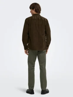 Only and Sons miesten kauluspaita Michael 18w Reg Cord Stretch Ls, Demitasse