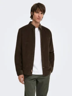 Only and Sons miesten kauluspaita Michael 18w Reg Cord Stretch Ls, Demitasse