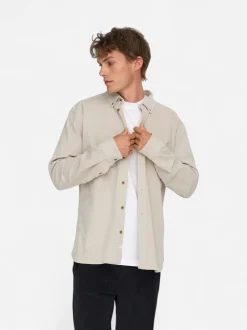 Only and Sons miesten kauluspaita, MICHAEL REG CORD SHIRT Luonnonvalkoinen