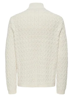 Only and Sons miesten neulepusero LEONARD LIFE REG HALF ZIP CABLE COTTON, Antique White