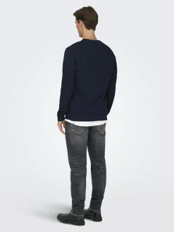 Only and Sons miesten neulepusero ONSBERRY REG 12 LS CREW KNIT FRML NOOS, Dark Sapphire