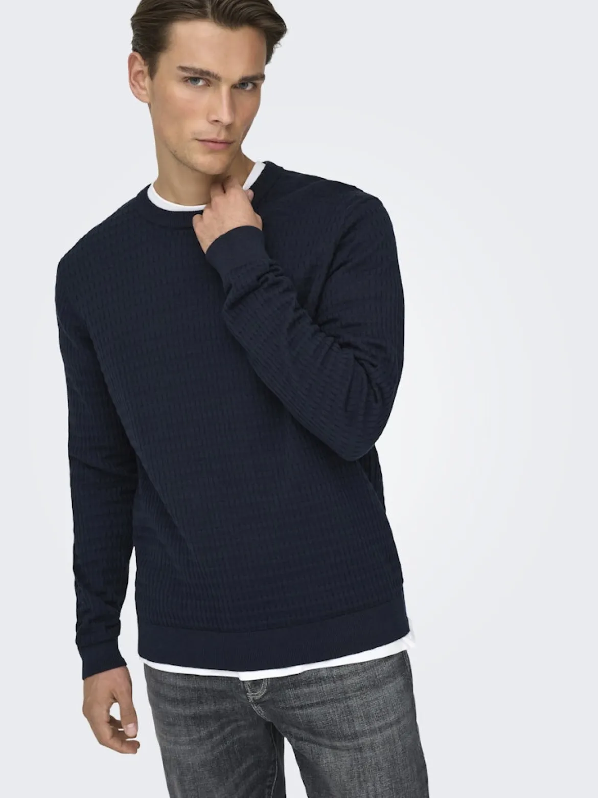 Only and Sons miesten neulepusero ONSBERRY REG 12 LS CREW KNIT FRML NOOS, Dark Sapphire