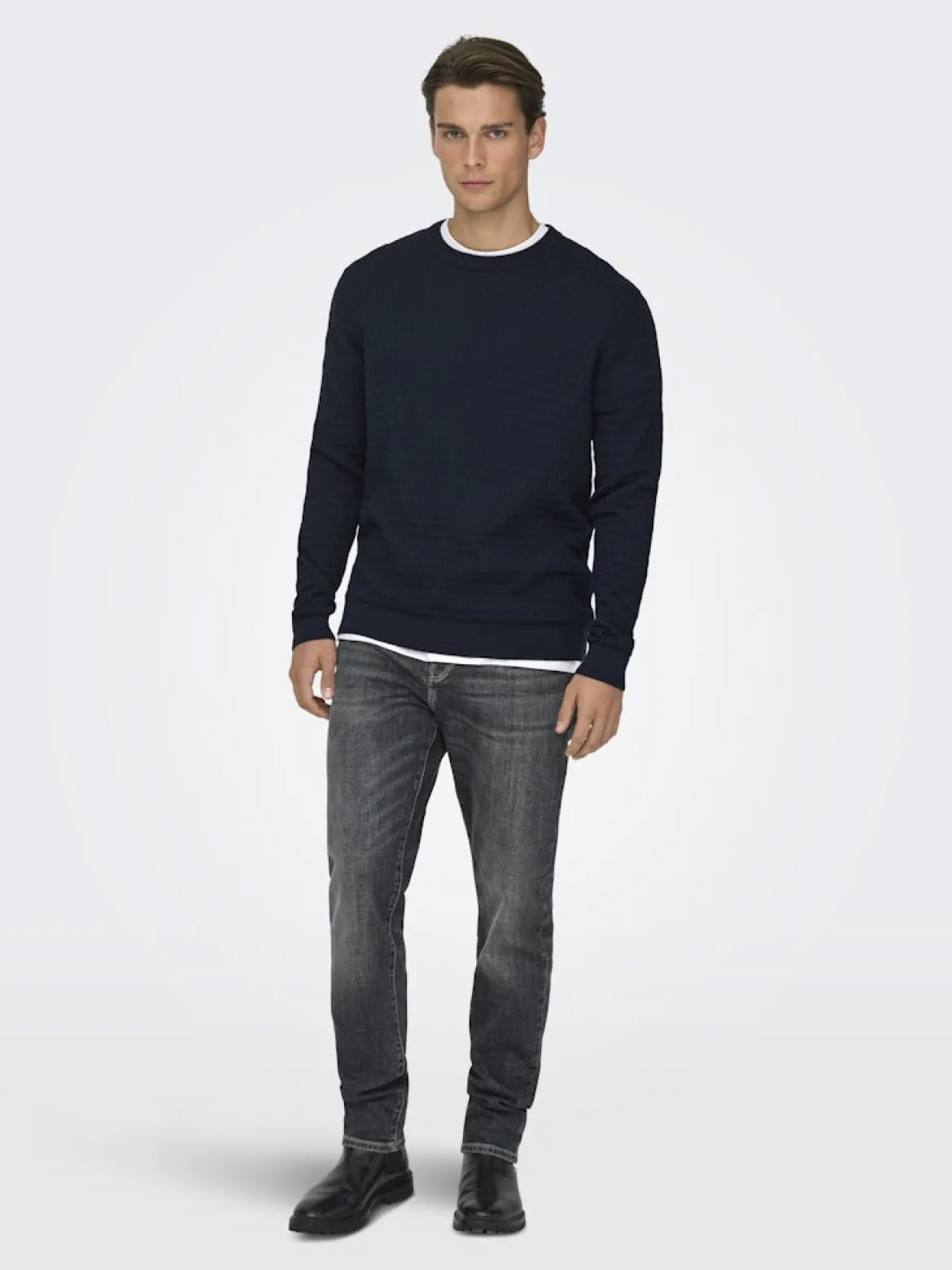 Only and Sons miesten neulepusero ONSBERRY REG 12 LS CREW KNIT FRML NOOS, Dark Sapphire