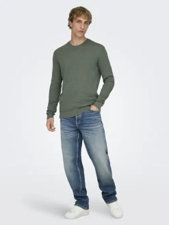 Only and Sons miesten neulepusero ONSBERRY REG 12 LS CREW KNIT FRML NOOS, Castor Gray