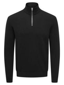 Only and Sons miesten neulepusero Alex Half Zip, musta