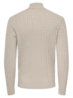 Only and Sons miesten neulepusero ONSLOUI CABEL HALF ZIP KNIT, Oatmeal Melange