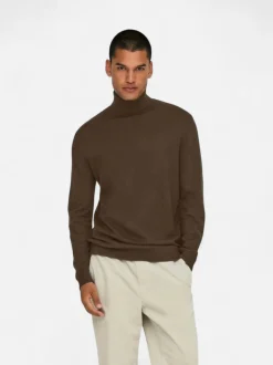Only and Sons miesten neulepusero Loui Reg 12 Mel Roll Knit, Coffee Bean Melange