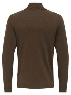 Only and Sons miesten neulepusero Loui Reg 12 Mel Roll Knit, Coffee Bean Melange