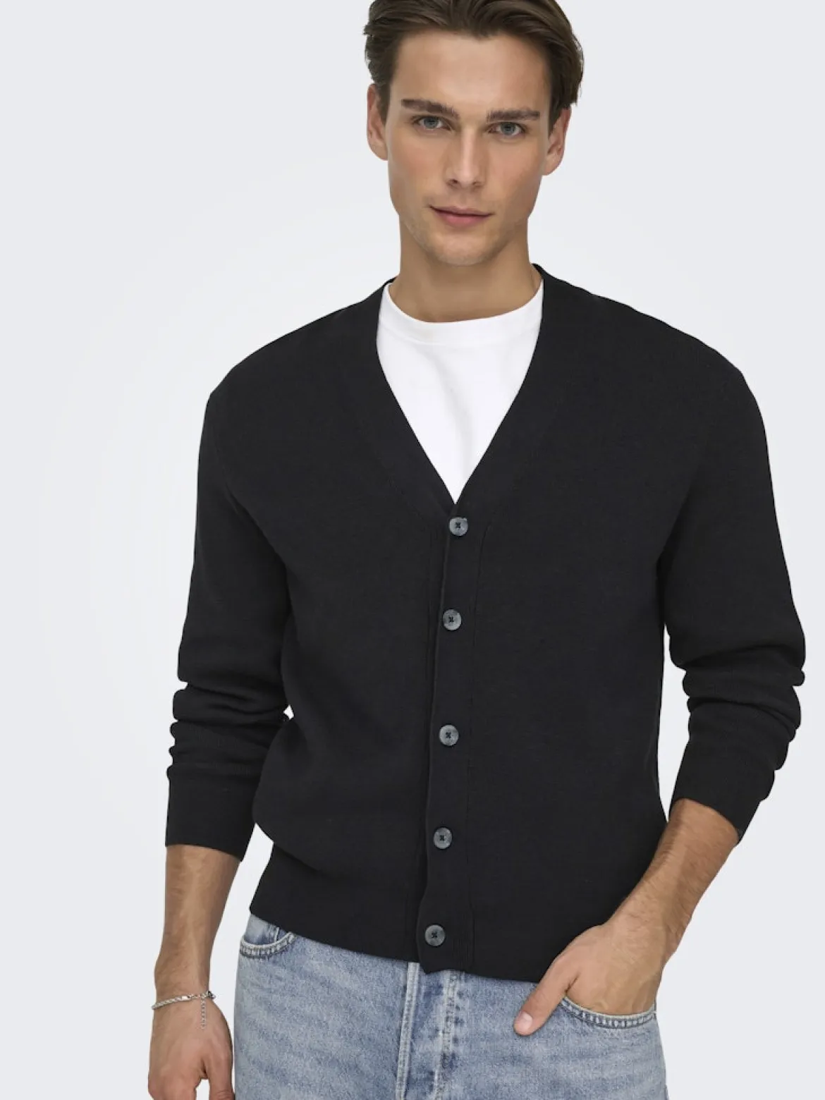 Only and Sons miesten neuletakki ONSTING LIFE REG LS CARDIGAN KNIT NOOS, musta