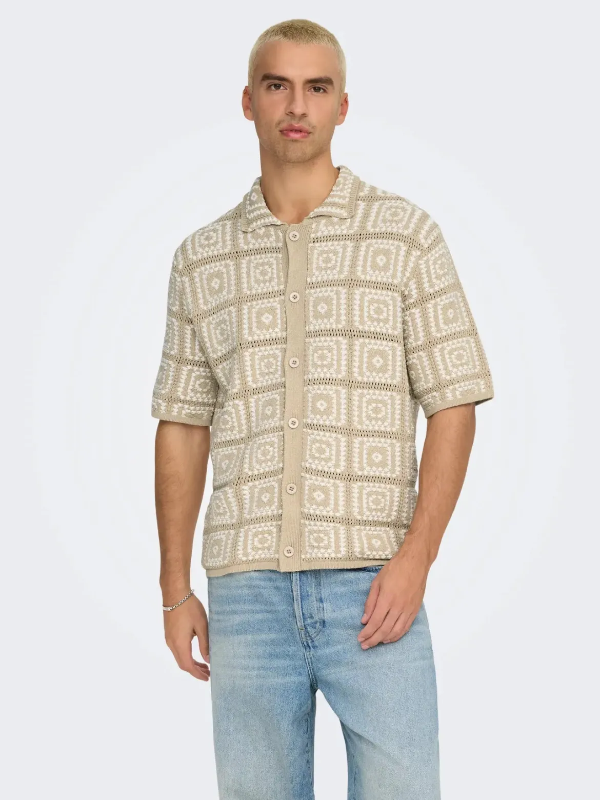 Only and Sons miesten paita Bart Rlx Ss Shirt Knit, Silver Lining Egret